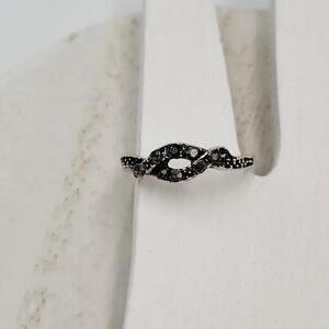 Silver Tone Gray Diamond Gemstone Rhinestone Twisted Knot Ring Fashion Jewelry